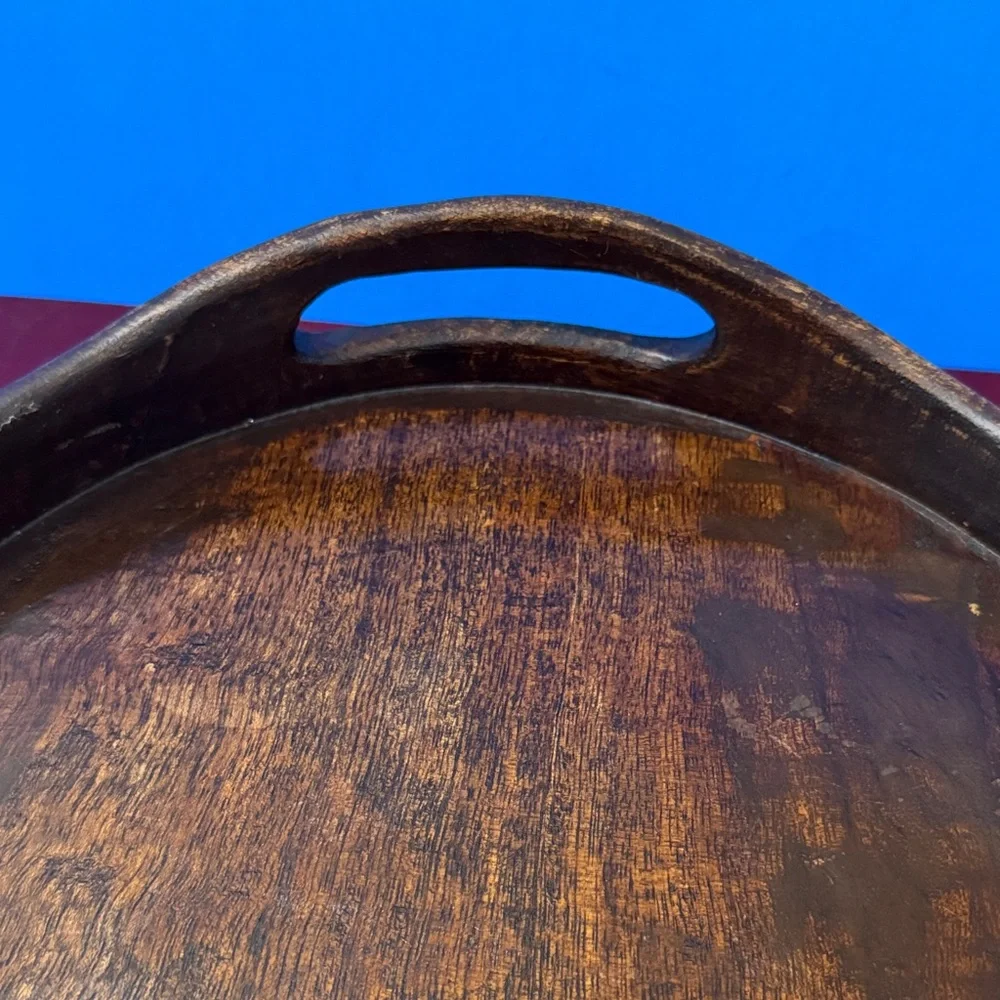 MCM Art Deco Style Large 23.5”x 16” Oval Decorative Rail Edge Wooden Tray